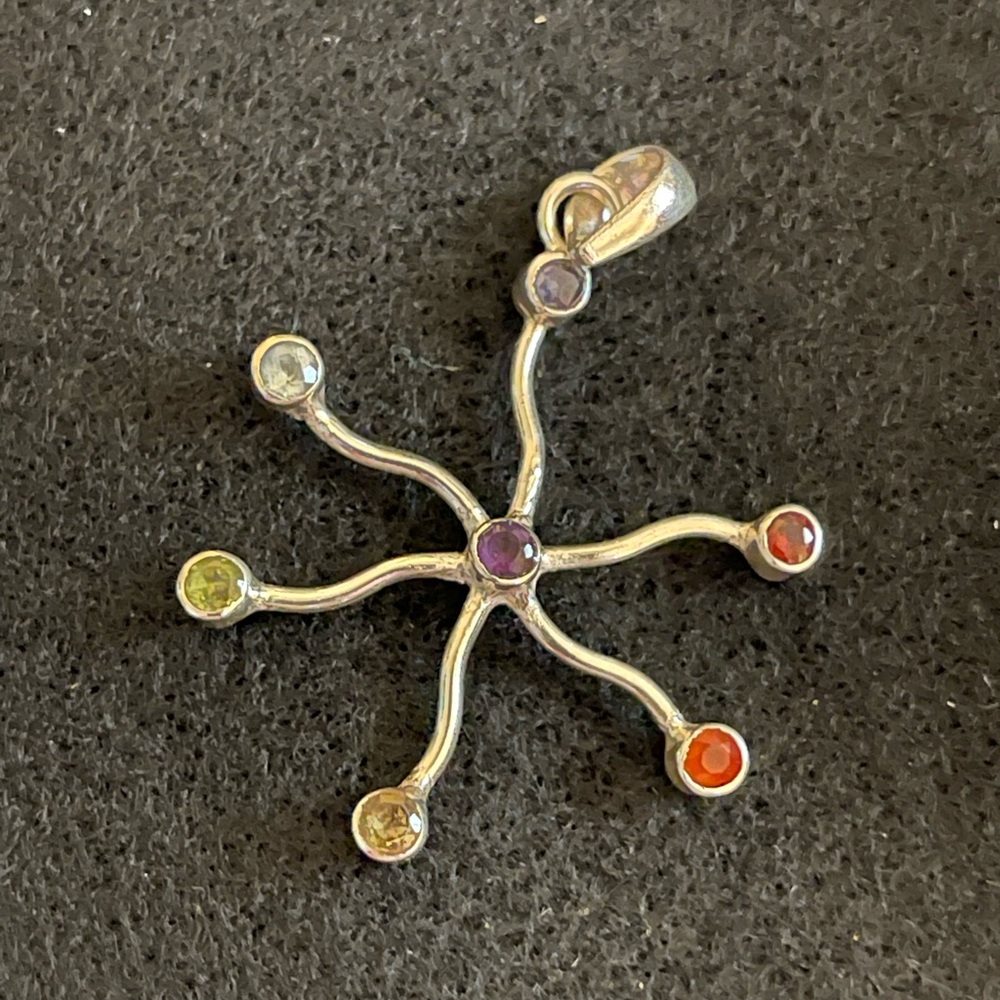 2” Multi Stone Rainbow Chakra 925 Silver Pendant